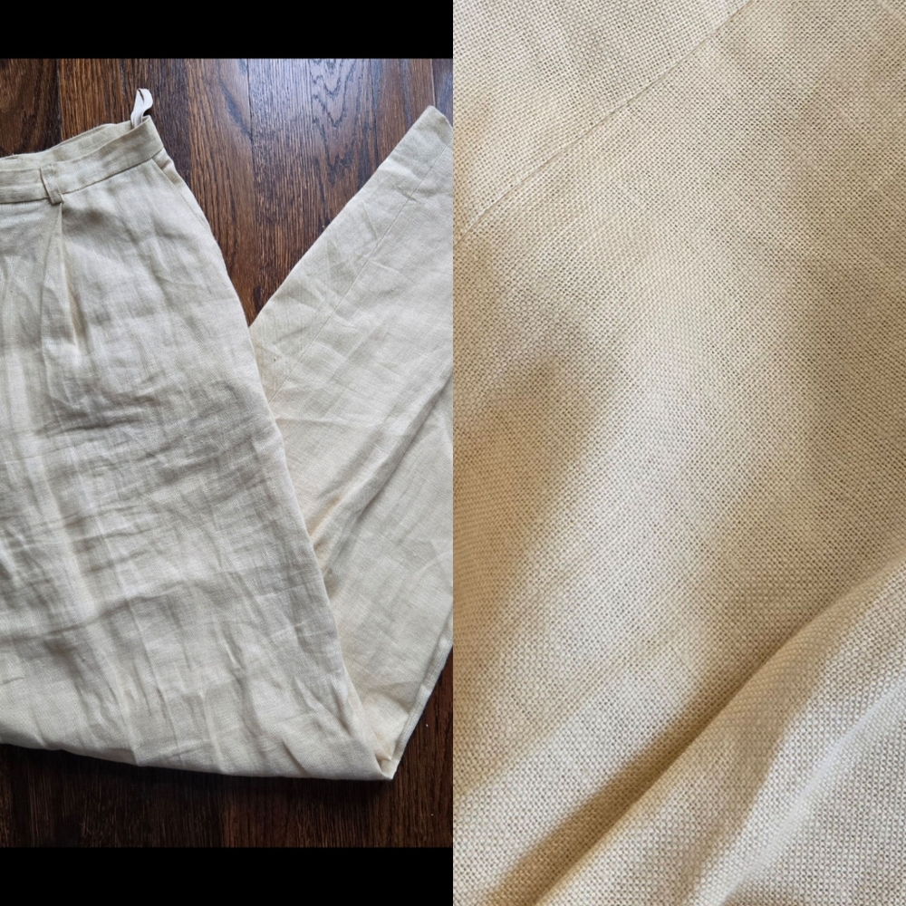 Linen Pants High Rise Vintage Yellow‎ Tapered Size 18